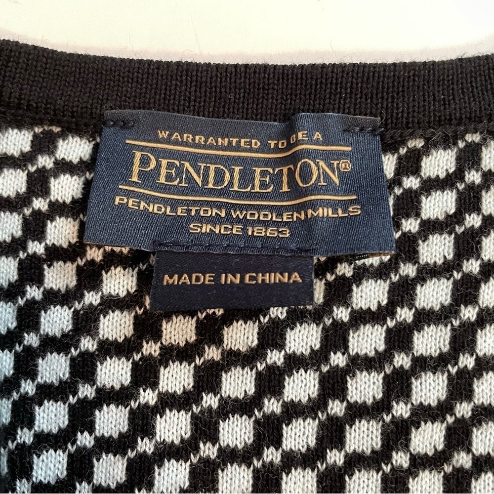 Pendleton Sweater Abstract Houndstooth Black & Wh… - image 4